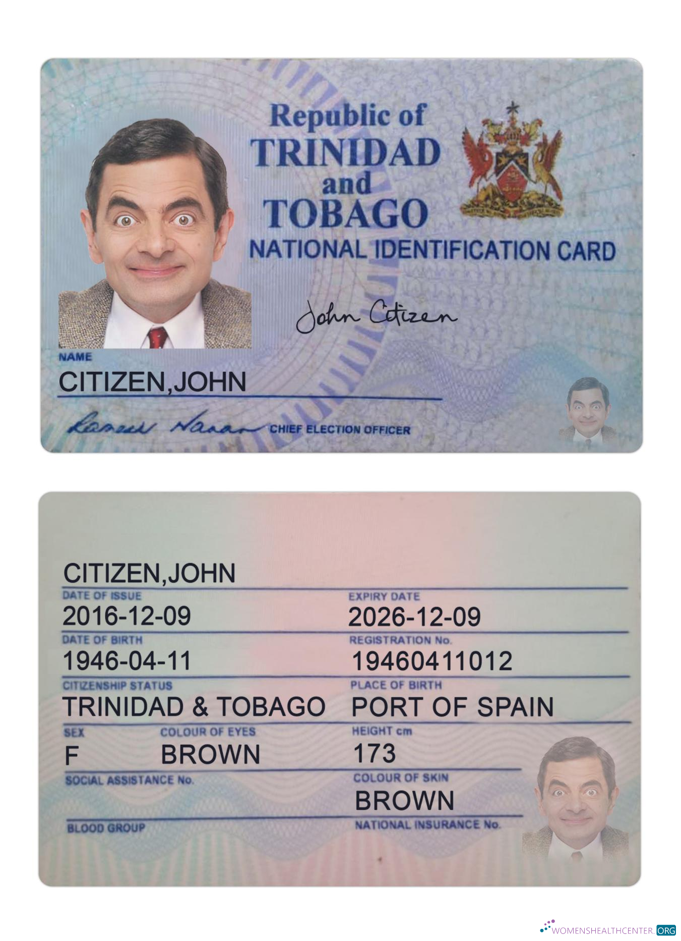 Download Trinidad and Tobago ID card 2016 present Photoshop template